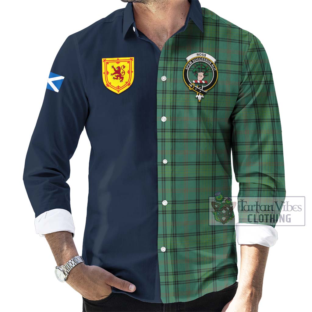 Tartan Vibes Clothing Ross Hunting Ancient Tartan Long Sleeve Button Shirt with Scottish Lion Royal Arm Half Style