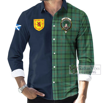 Ross Hunting Ancient Tartan Long Sleeve Button Shirt with Scottish Lion Royal Arm Half Style