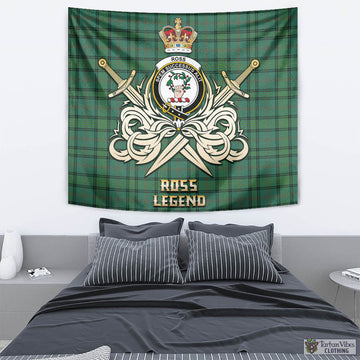 Ross Hunting Ancient Tartan Tapestry with Clan Crest and the Golden Sword of Courageous Legacy