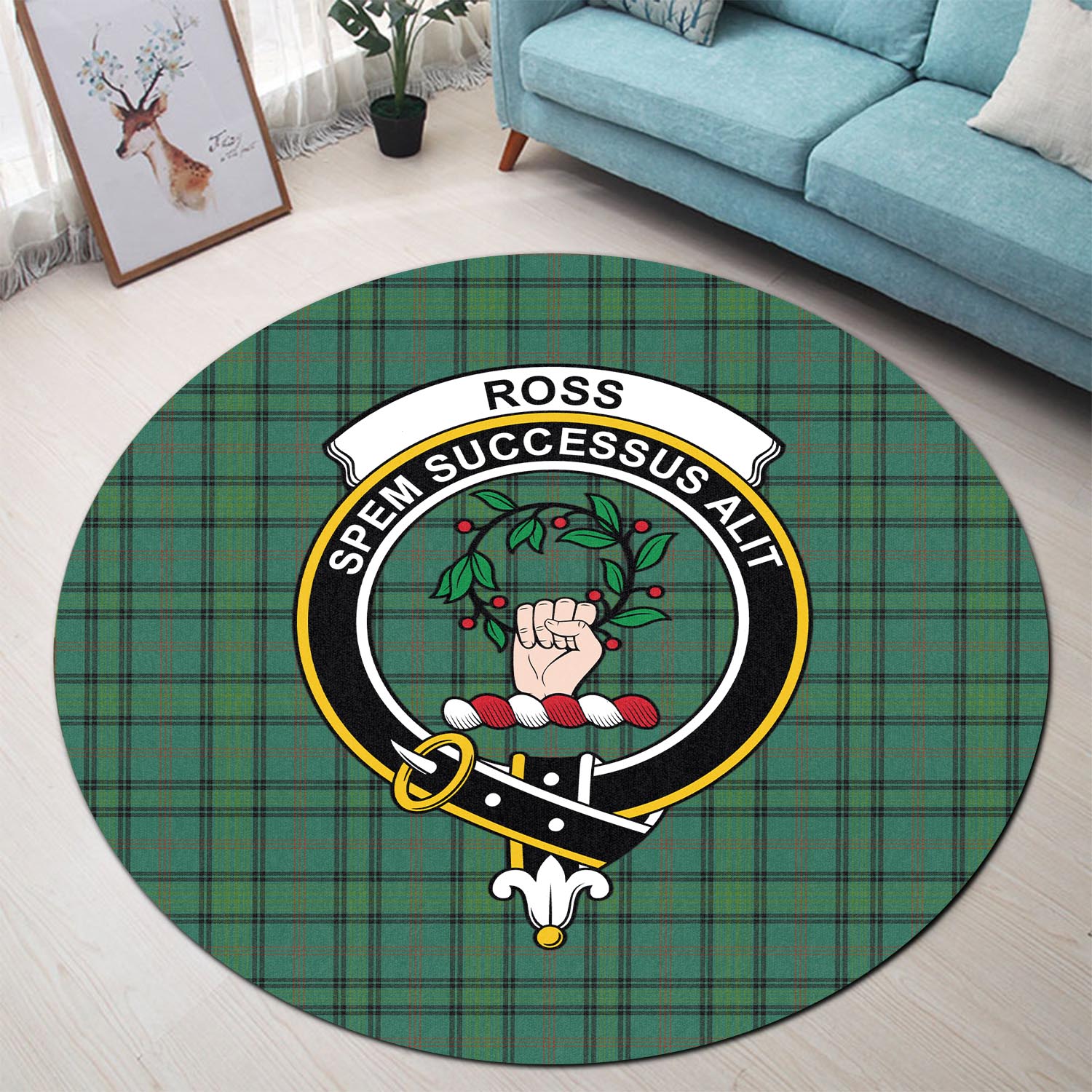 ross-hunting-ancient-tartan-round-rug-with-family-crest