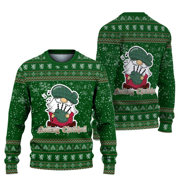 Ross Hunting Ancient Clan Christmas Family Knitted Sweater with Funny Gnome Playing Bagpipes