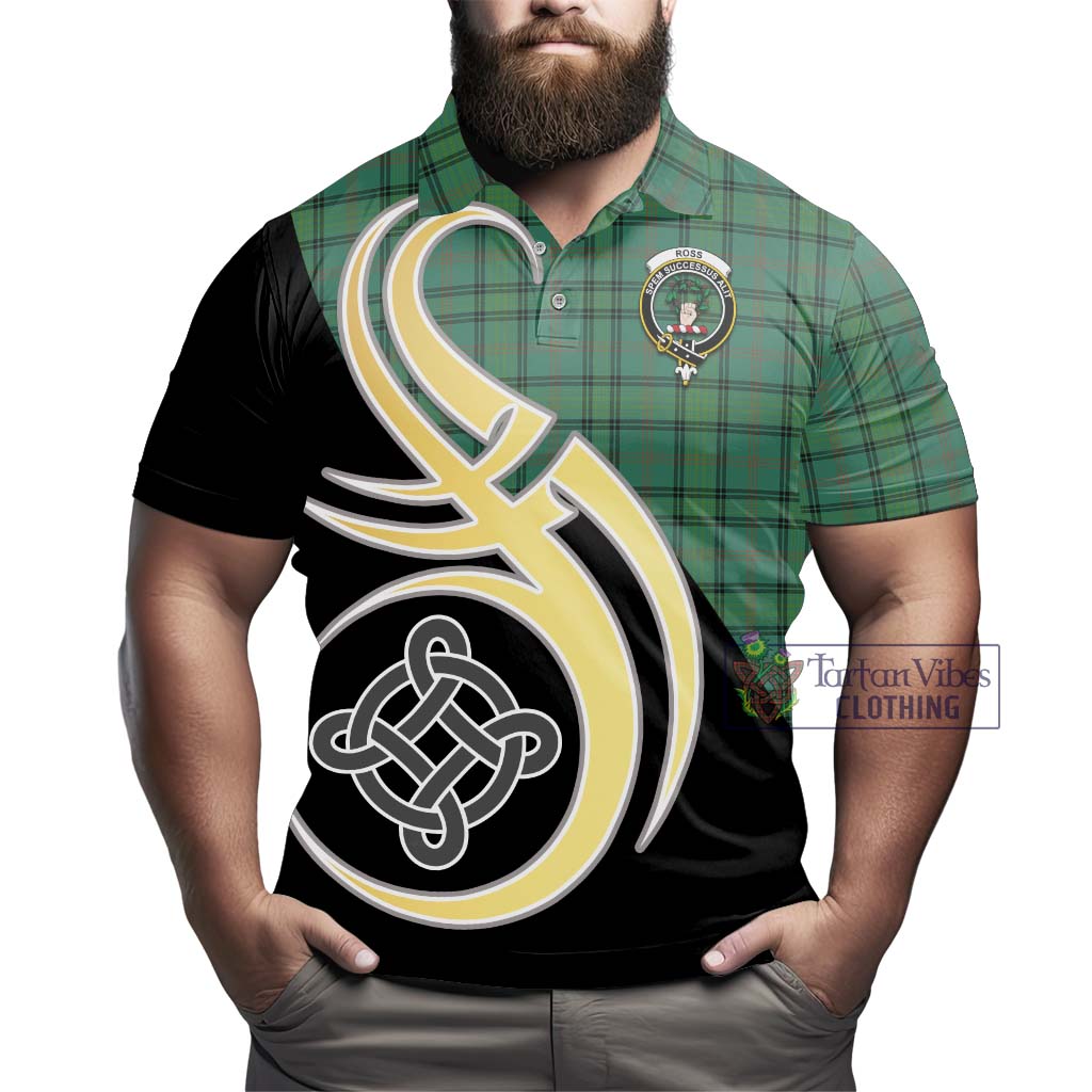 Tartan Vibes Clothing Ross Hunting Ancient Tartan Polo Shirt with Family Crest and Celtic Symbol Style