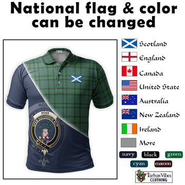 Ross Hunting Ancient Tartan Polo Shirt with Personalised National Flag and Family Crest Half Style