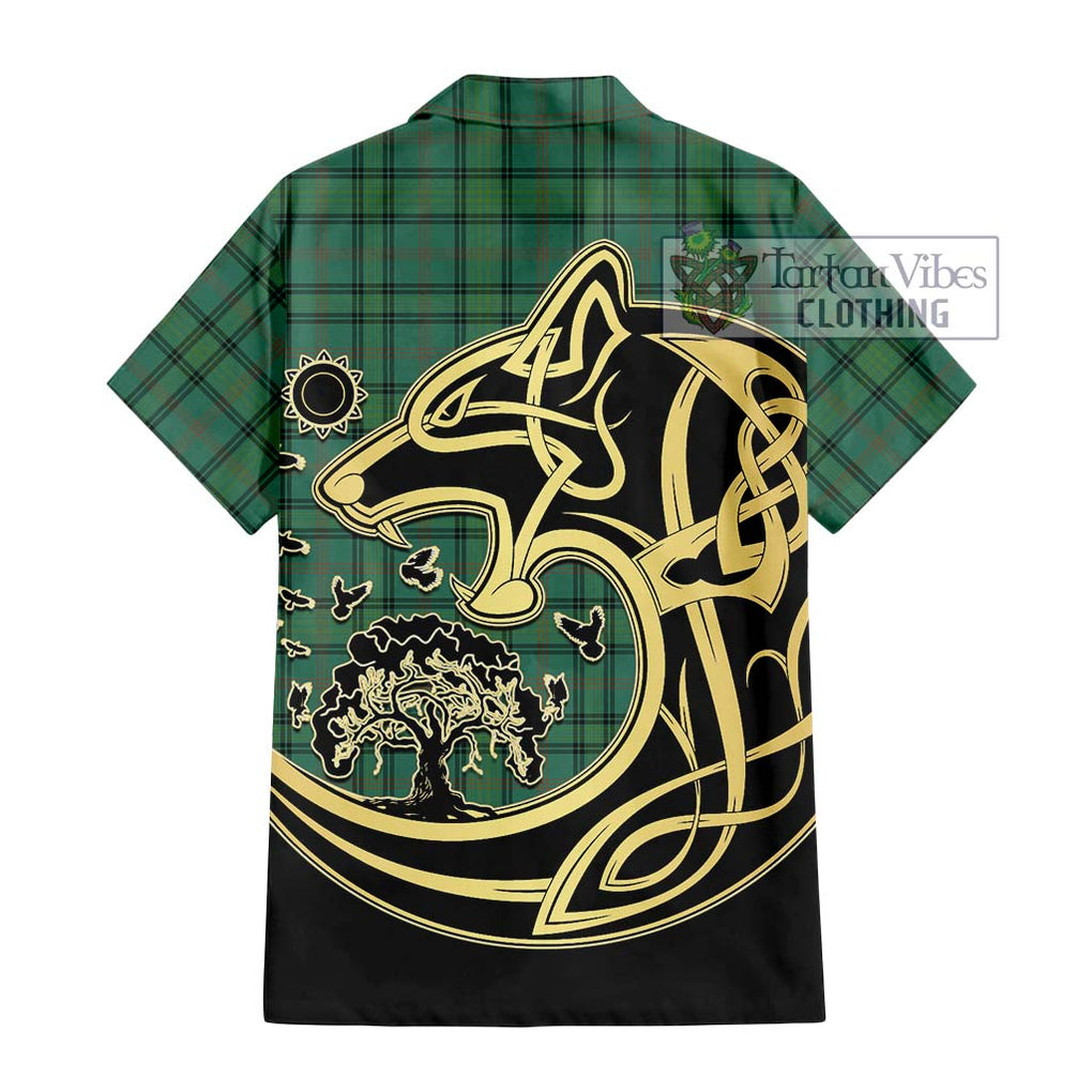 Ross Hunting Ancient Tartan Short Sleeve Button Shirt with Family Crest Celtic Wolf Style - Tartan Vibes Clothing