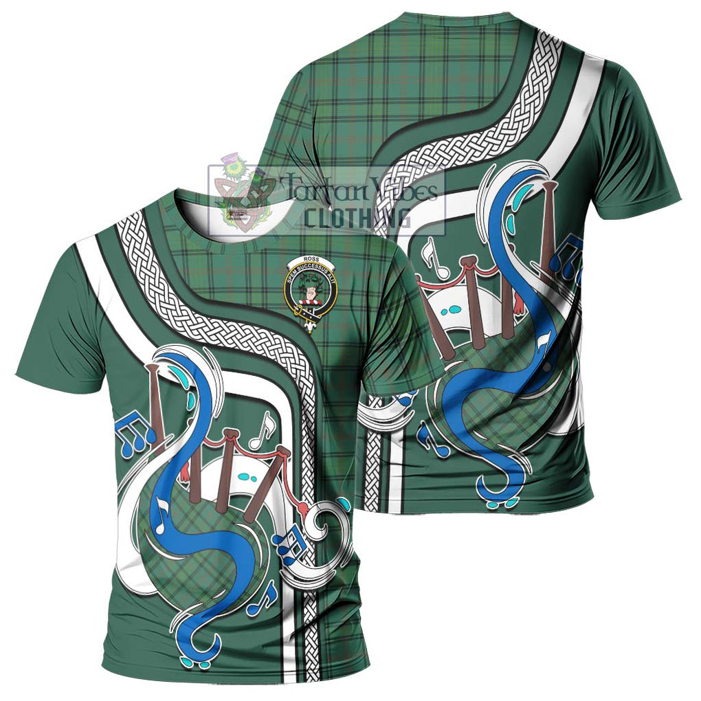 Ross Hunting Ancient Tartan T-Shirt with Epic Bagpipe Style - Tartanvibesclothing Shop