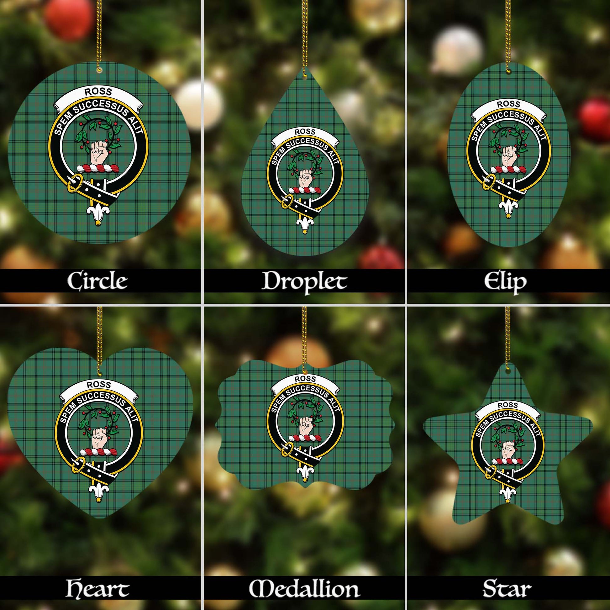 Ross Hunting Ancient Tartan Christmas Ornaments with Family Crest - Tartanvibesclothing