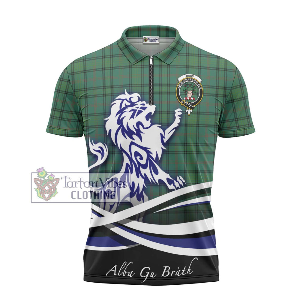 Ross Hunting Ancient Tartan Zipper Polo Shirt with Alba Gu Brath Regal Lion Emblem - Tartanvibesclothing Shop