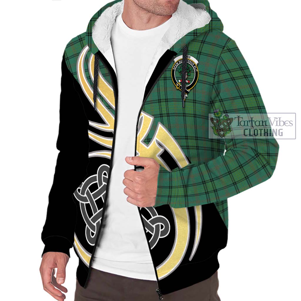 Ross Hunting Ancient Tartan Sherpa Hoodie with Family Crest and Celtic Symbol Style - Tartan Vibes Clothing