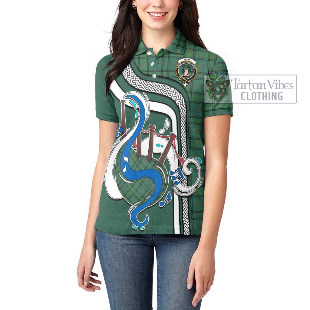 Tartan Vibes Clothing Ross Hunting Ancient Tartan Women's Polo Shirt with Epic Bagpipe Style