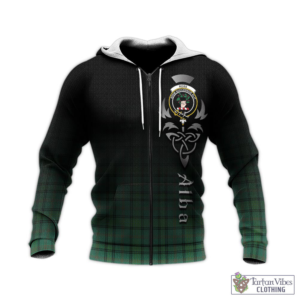 Tartan Vibes Clothing Ross Hunting Ancient Tartan Knitted Hoodie Featuring Alba Gu Brath Family Crest Celtic Inspired