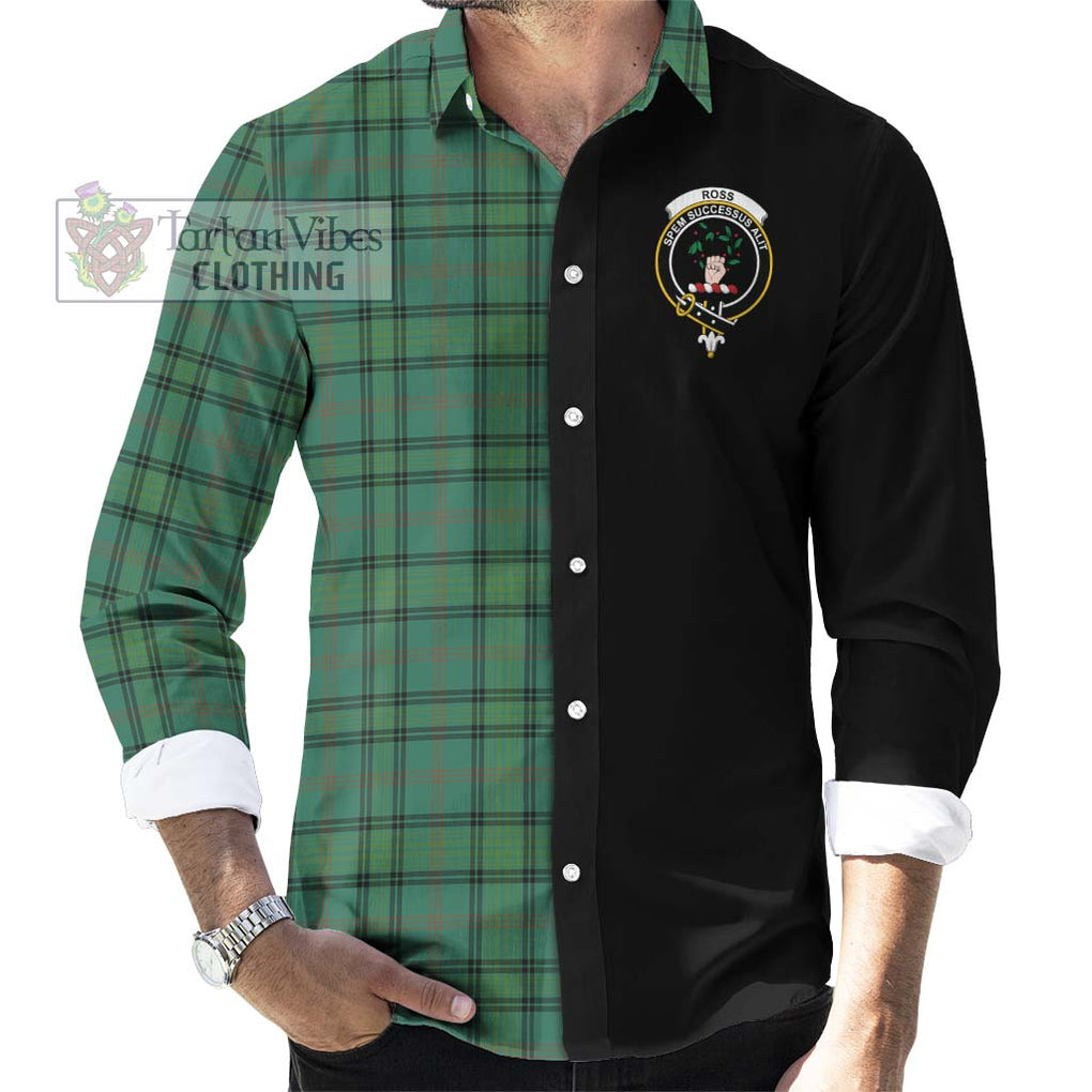 Ross Hunting Ancient Tartan Long Sleeve Button Shirt with Family Crest and Half Of Me Style - Tartanvibesclothing Shop