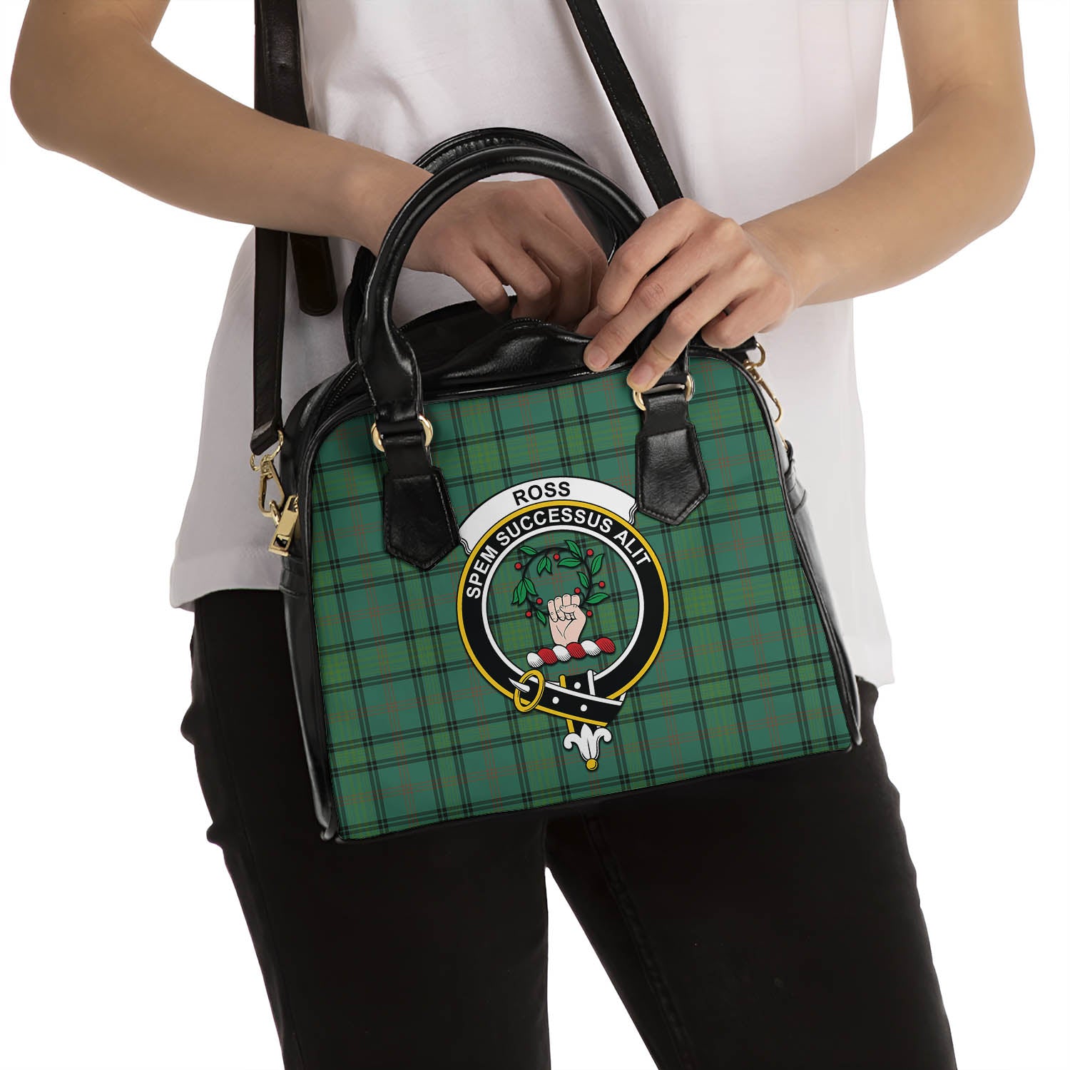 Ross Hunting Ancient Tartan Shoulder Handbags with Family Crest - Tartanvibesclothing