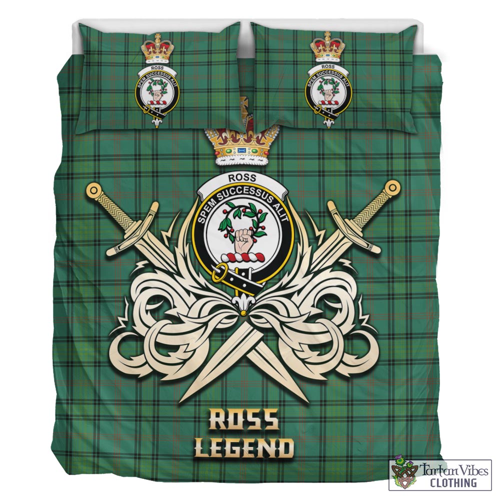 Tartan Vibes Clothing Ross Hunting Ancient Tartan Bedding Set with Clan Crest and the Golden Sword of Courageous Legacy