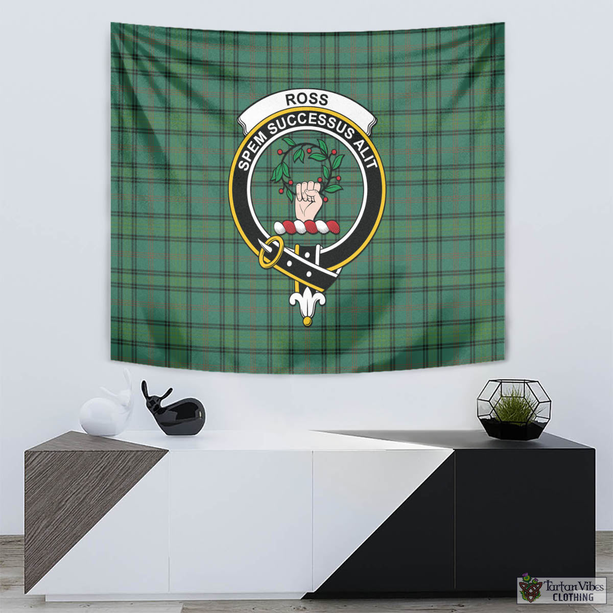 Tartan Vibes Clothing Ross Hunting Ancient Tartan Tapestry Wall Hanging and Home Decor for Room with Family Crest