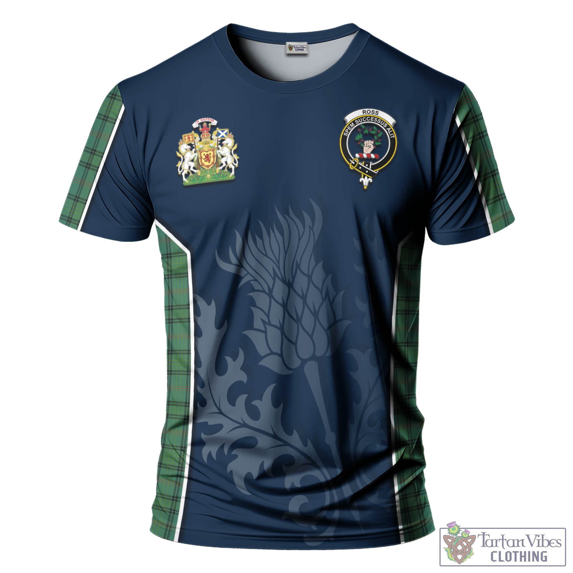 Tartan Vibes Clothing Ross Hunting Ancient Tartan T-Shirt with Family Crest and Scottish Thistle Vibes Sport Style