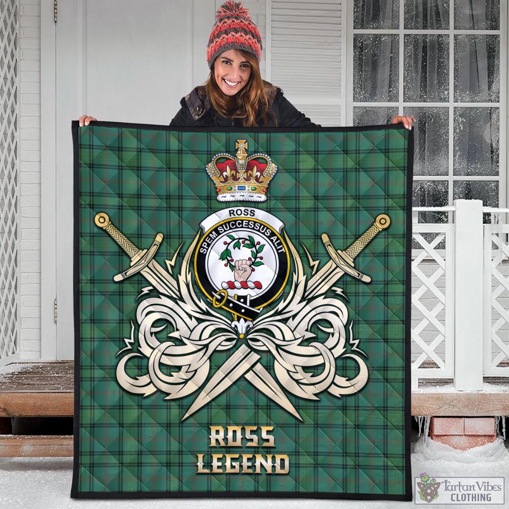 Tartan Vibes Clothing Ross Hunting Ancient Tartan Quilt with Clan Crest and the Golden Sword of Courageous Legacy