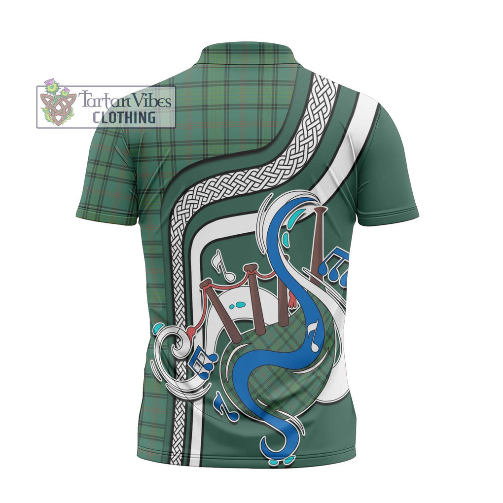 Ross Hunting Ancient Tartan Zipper Polo Shirt with Epic Bagpipe Style - Tartanvibesclothing Shop