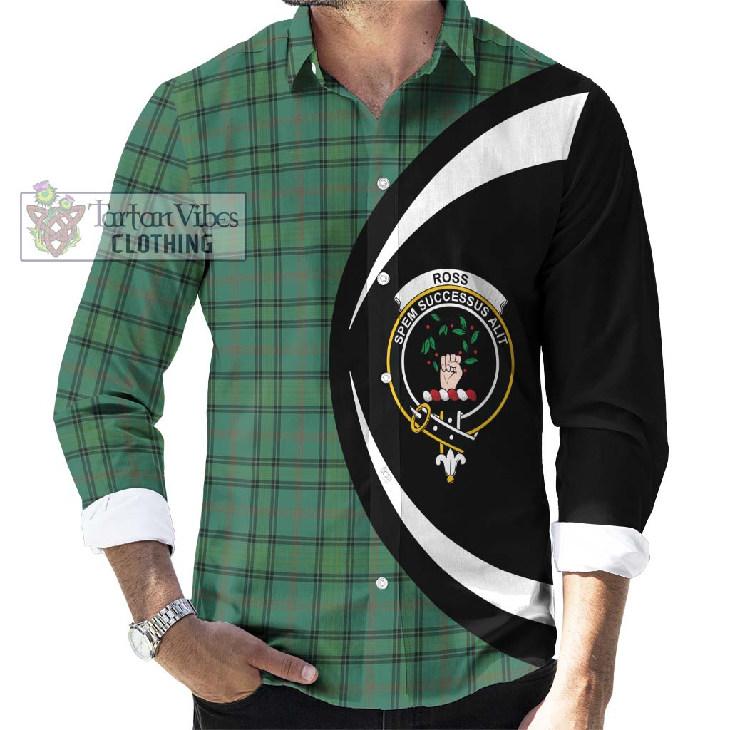 Ross Hunting Ancient Tartan Long Sleeve Button Up with Family Crest Circle Style - Tartan Vibes Clothing