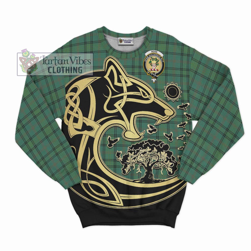 Tartan Vibes Clothing Ross Hunting Ancient Tartan Sweatshirt with Family Crest Celtic Wolf Style