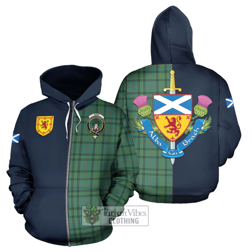 Tartan Vibes Clothing Ross Hunting Ancient Tartan Hoodie with Scottish Lion Royal Arm Half Style