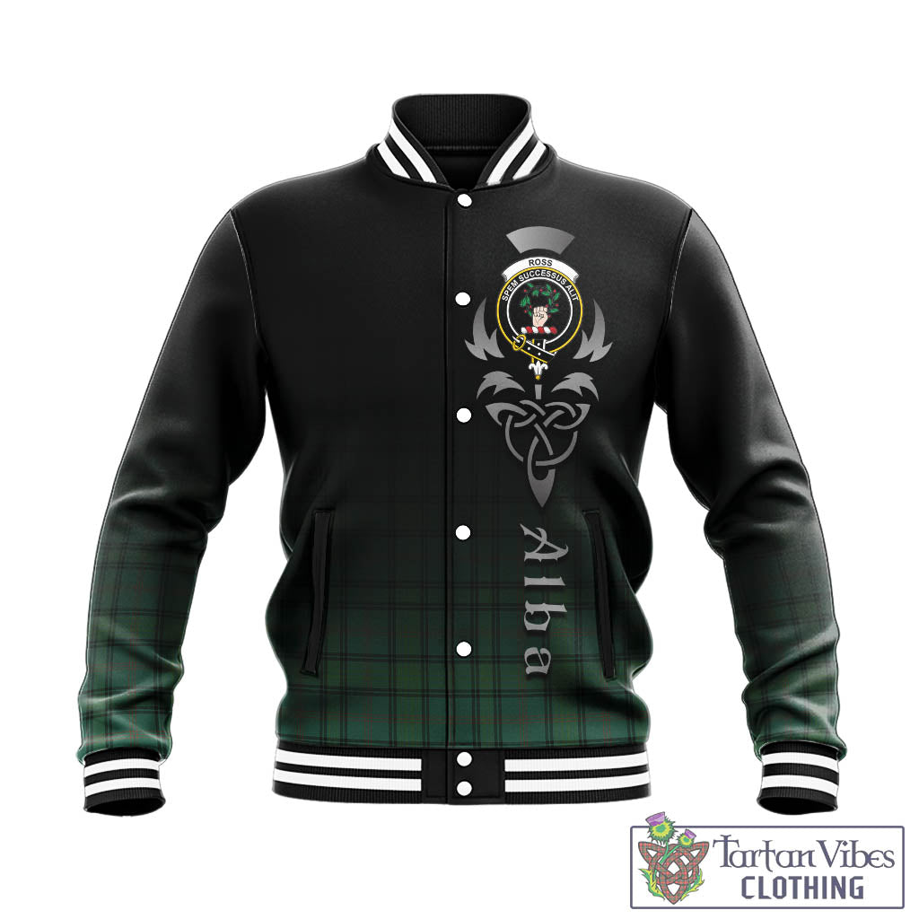 Tartan Vibes Clothing Ross Hunting Ancient Tartan Baseball Jacket Featuring Alba Gu Brath Family Crest Celtic Inspired