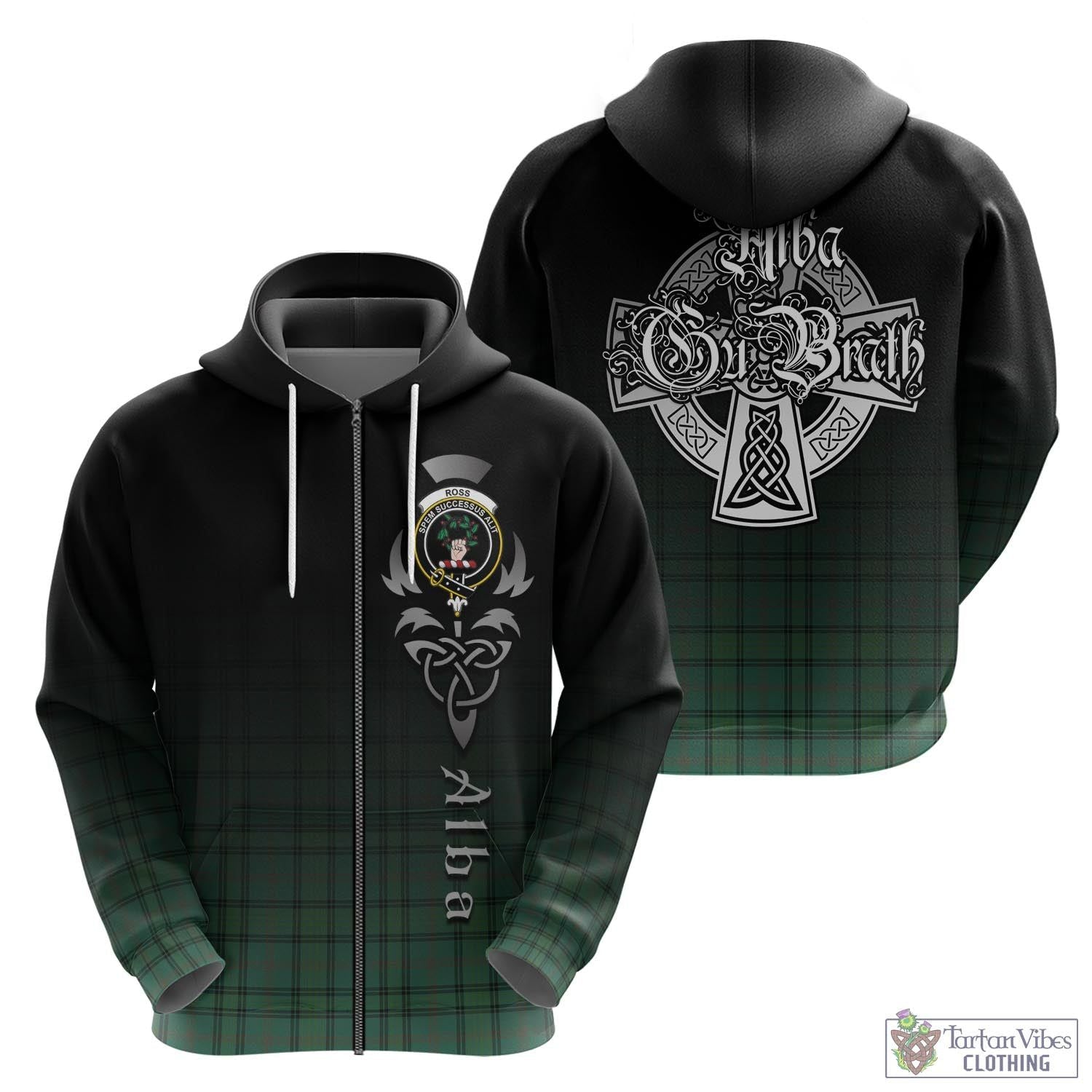 Tartan Vibes Clothing Ross Hunting Ancient Tartan Hoodie Featuring Alba Gu Brath Family Crest Celtic Inspired