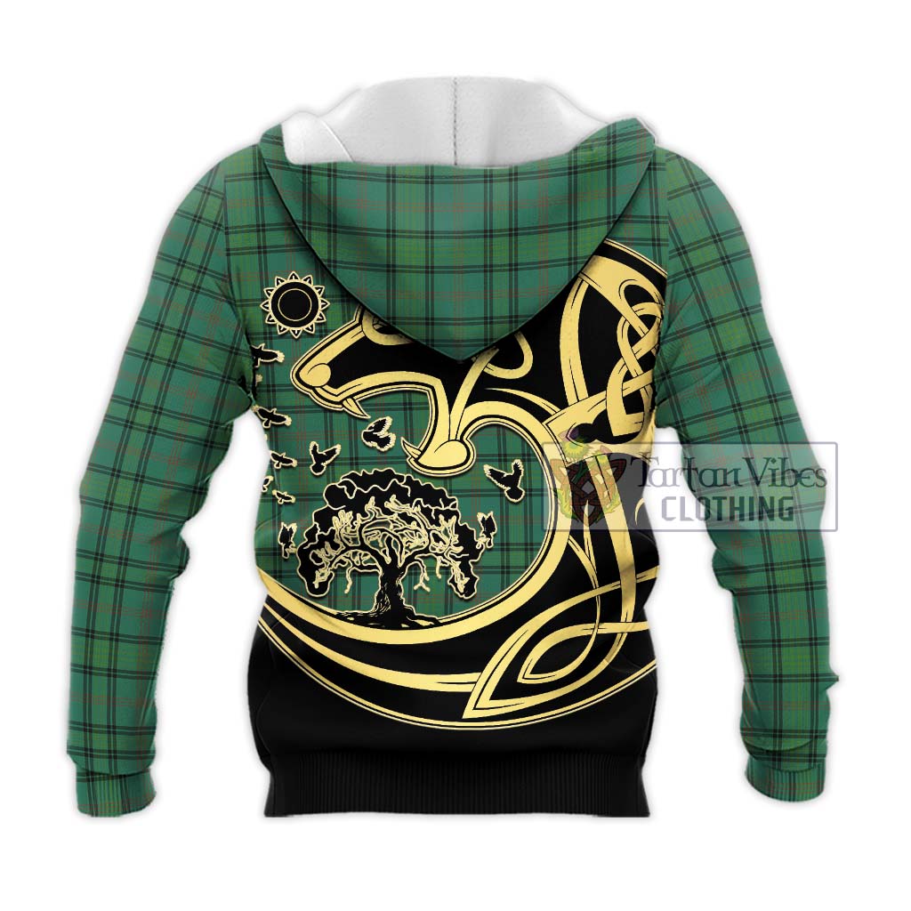 Tartan Vibes Clothing Ross Hunting Ancient Tartan Knitted Hoodie with Family Crest Celtic Wolf Style