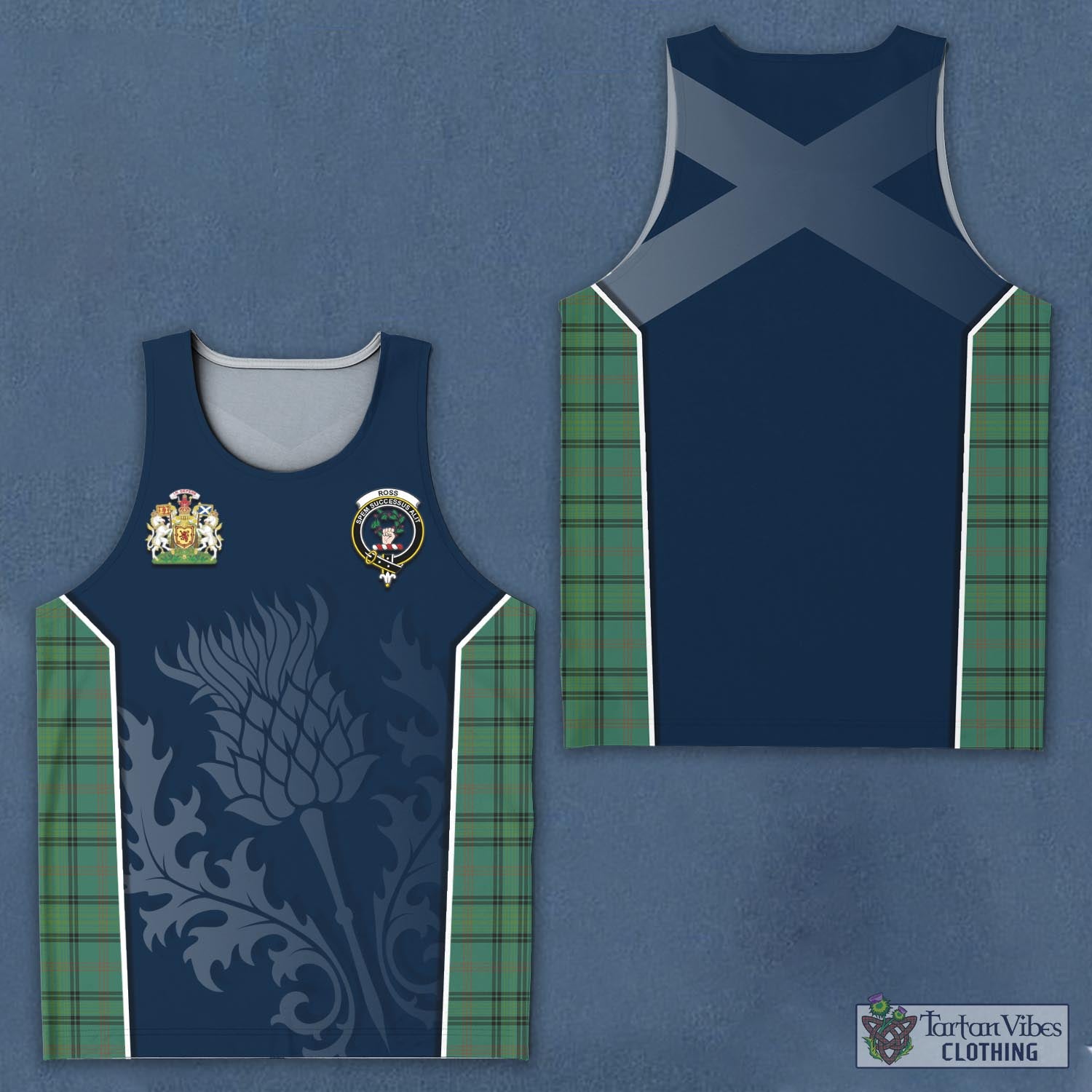 Tartan Vibes Clothing Ross Hunting Ancient Tartan Men's Tanks Top with Family Crest and Scottish Thistle Vibes Sport Style