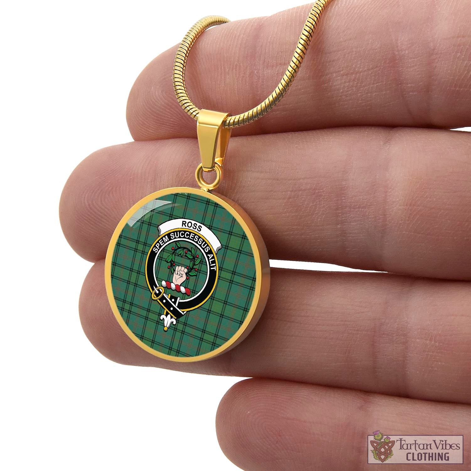 Tartan Vibes Clothing Ross Hunting Ancient Tartan Circle Necklace with Family Crest