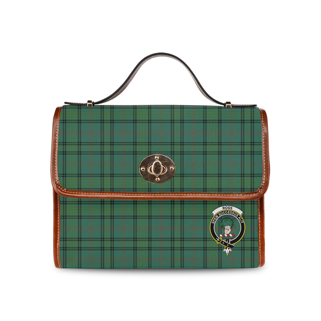 ross-hunting-ancient-tartan-leather-strap-waterproof-canvas-bag-with-family-crest