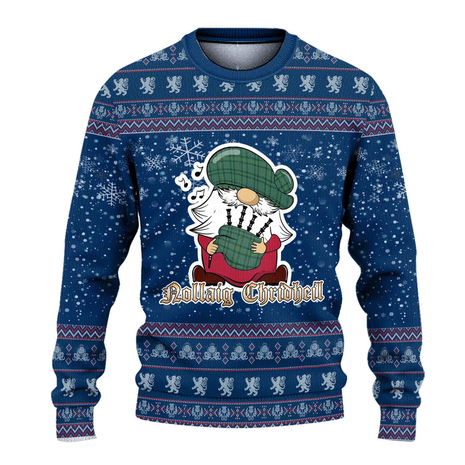 Ross Hunting Ancient Clan Christmas Family Knitted Sweater with Funny Gnome Playing Bagpipes - Tartanvibesclothing