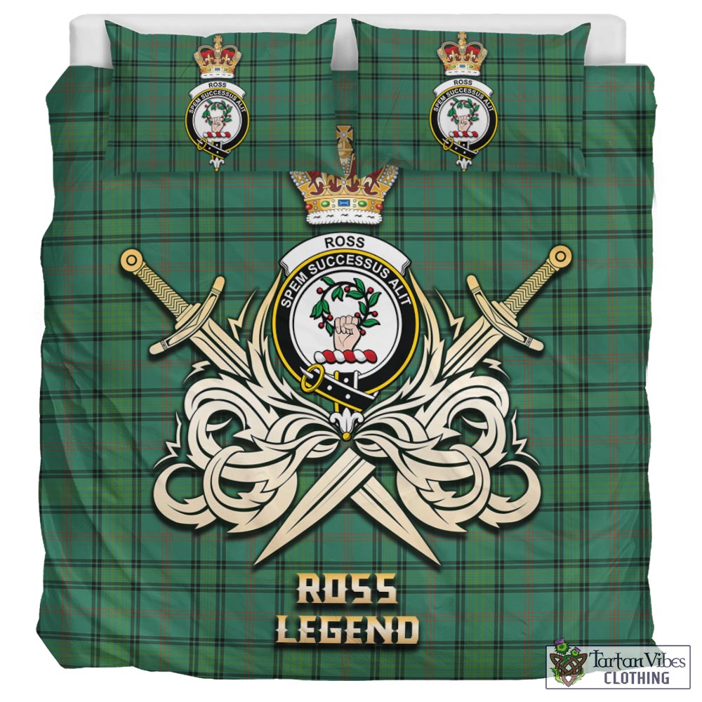 Tartan Vibes Clothing Ross Hunting Ancient Tartan Bedding Set with Clan Crest and the Golden Sword of Courageous Legacy