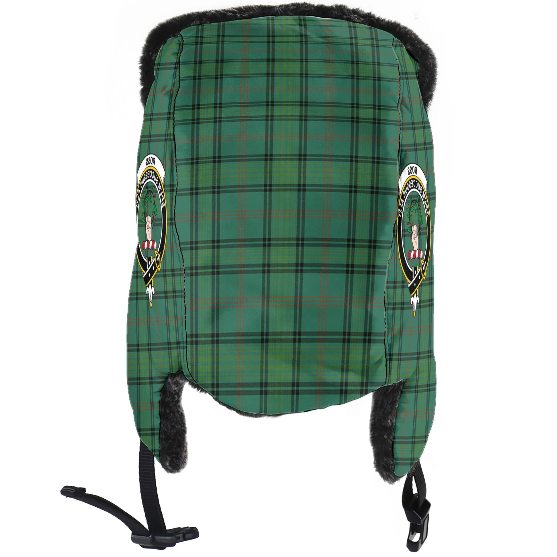 Ross Hunting Ancient Tartan Winter Trapper Hat with Family Crest - Tartanvibesclothing