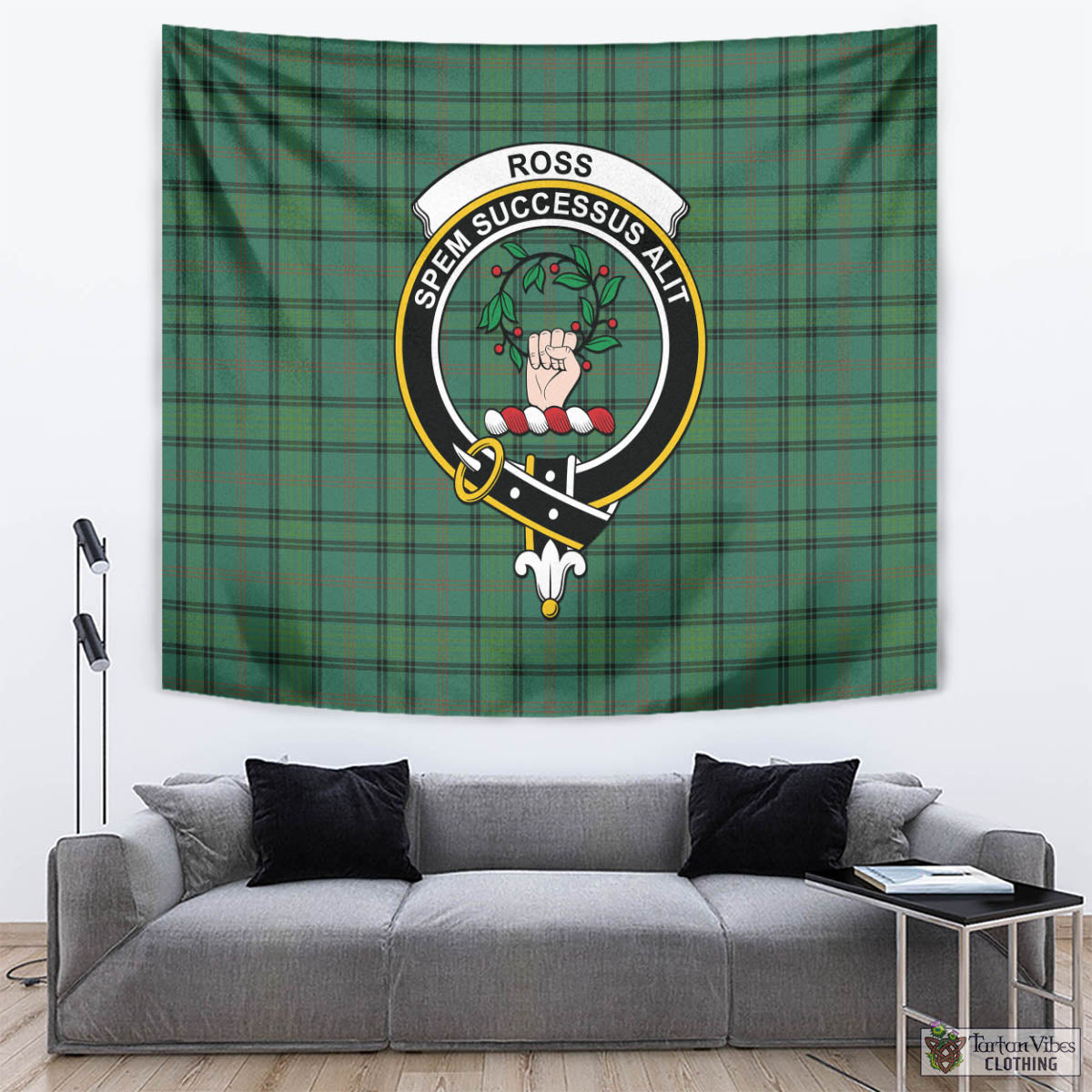 Tartan Vibes Clothing Ross Hunting Ancient Tartan Tapestry Wall Hanging and Home Decor for Room with Family Crest