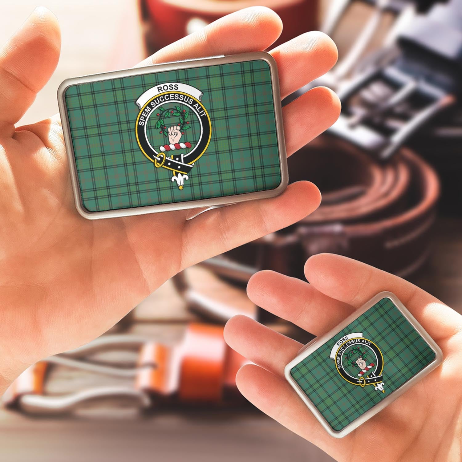 Ross Hunting Ancient Tartan Belt Buckles with Family Crest - Tartan Vibes Clothing