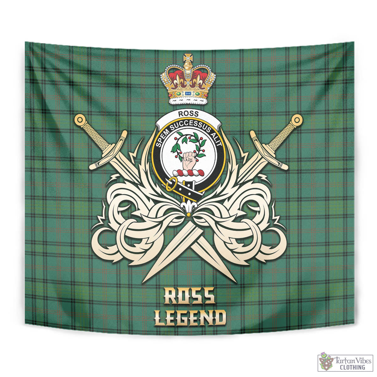 Tartan Vibes Clothing Ross Hunting Ancient Tartan Tapestry with Clan Crest and the Golden Sword of Courageous Legacy