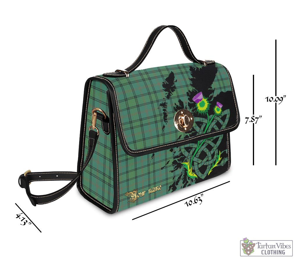 Tartan Vibes Clothing Ross Hunting Ancient Tartan Waterproof Canvas Bag with Scotland Map and Thistle Celtic Accents