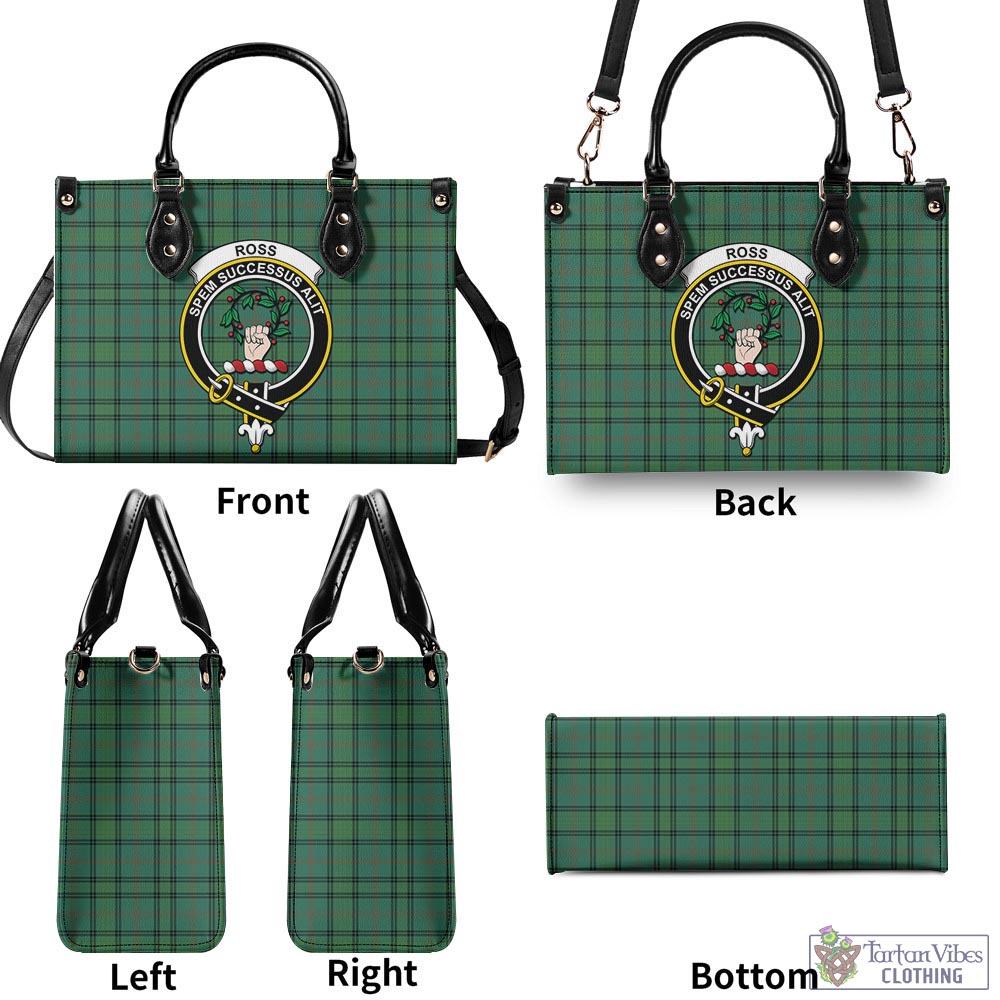 Tartan Vibes Clothing Ross Hunting Ancient Tartan Luxury Leather Handbags with Family Crest