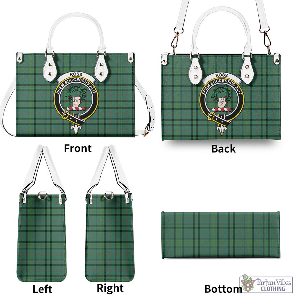 Tartan Vibes Clothing Ross Hunting Ancient Tartan Luxury Leather Handbags with Family Crest