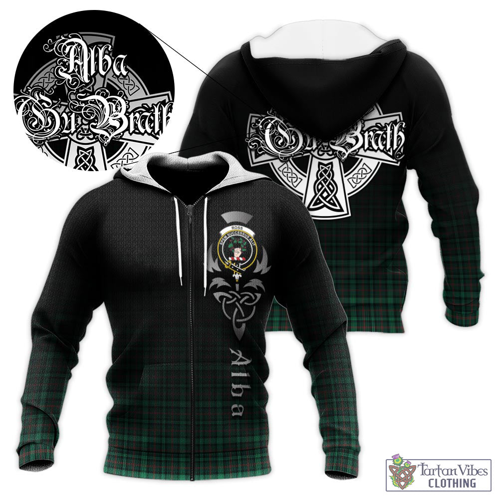 Tartan Vibes Clothing Ross Hunting Modern Tartan Knitted Hoodie Featuring Alba Gu Brath Family Crest Celtic Inspired