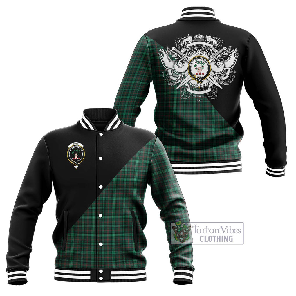 Ross Hunting Modern Tartan Baseball Jacket with Family Crest and Military Logo Style Unisex - Tartanvibesclothing Shop