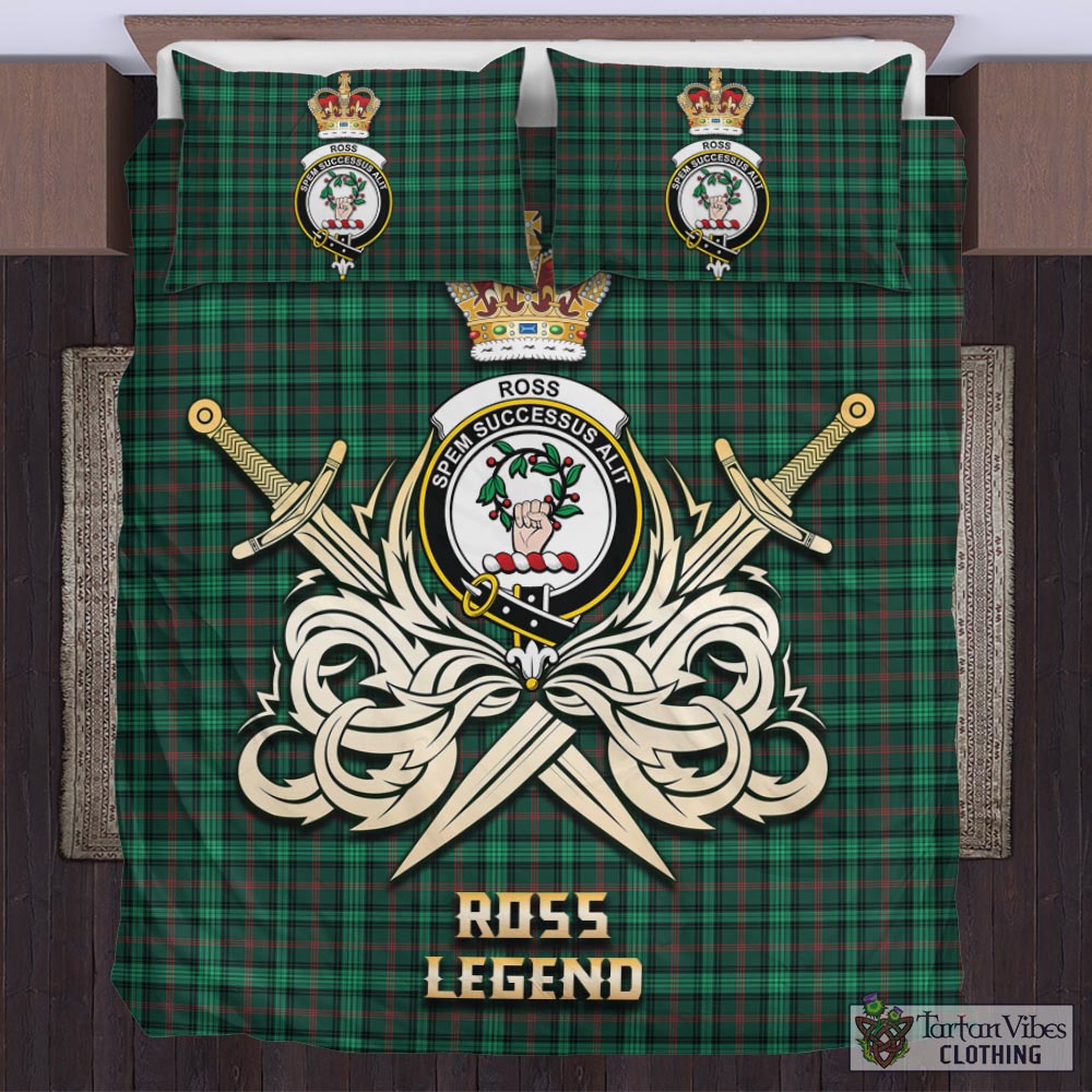 Tartan Vibes Clothing Ross Hunting Modern Tartan Bedding Set with Clan Crest and the Golden Sword of Courageous Legacy