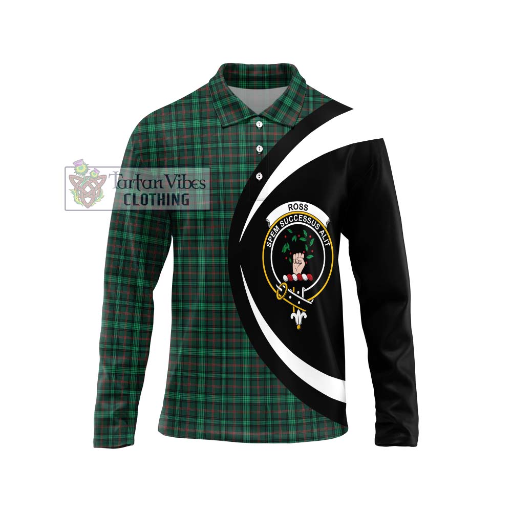 Ross Hunting Modern Tartan Long Sleeve Polo Shirt with Family Crest Circle Style Unisex - Tartan Vibes Clothing