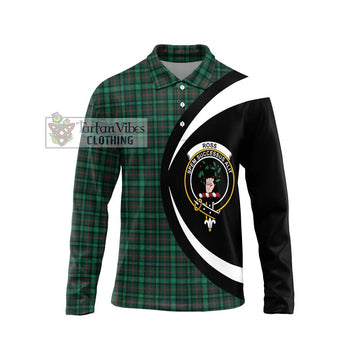 Ross Hunting Modern Tartan Long Sleeve Polo Shirt with Family Crest Circle Style