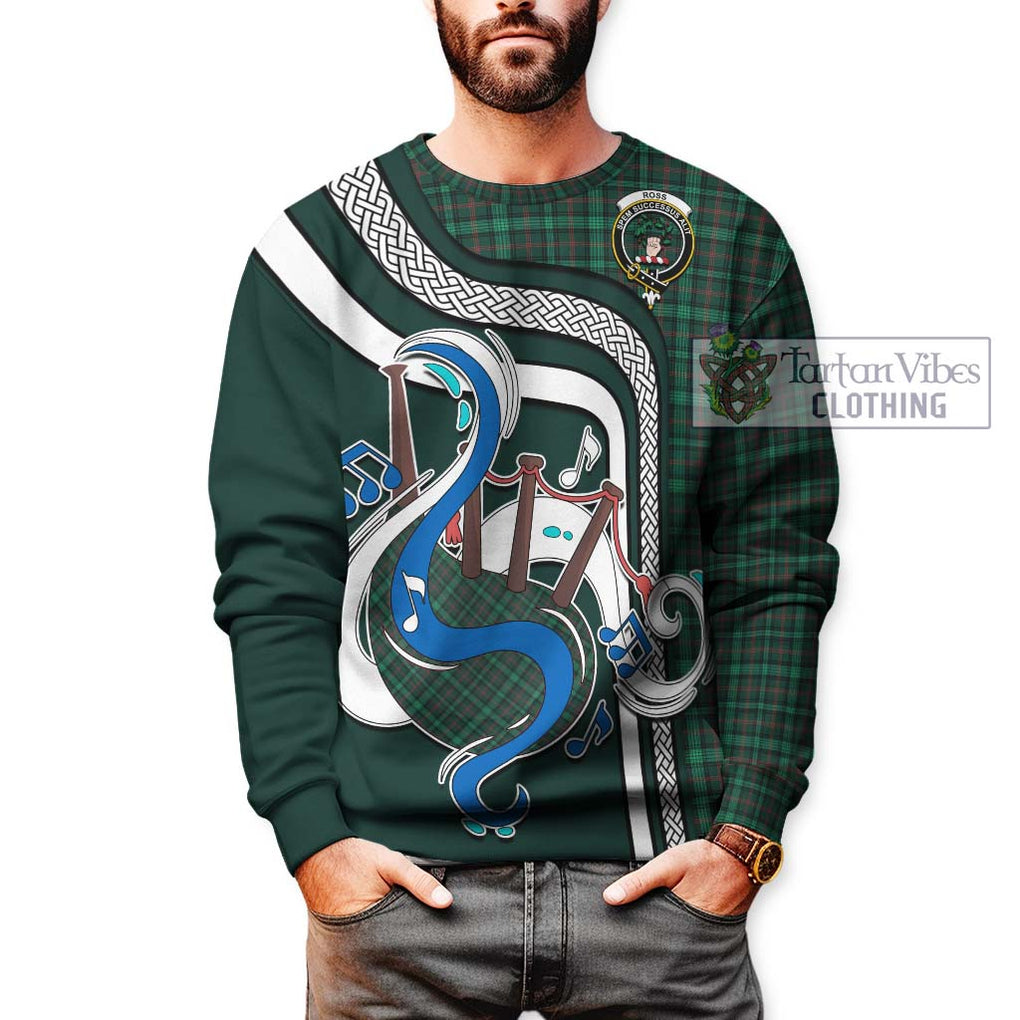 Tartan Vibes Clothing Ross Hunting Modern Tartan Sweatshirt with Epic Bagpipe Style