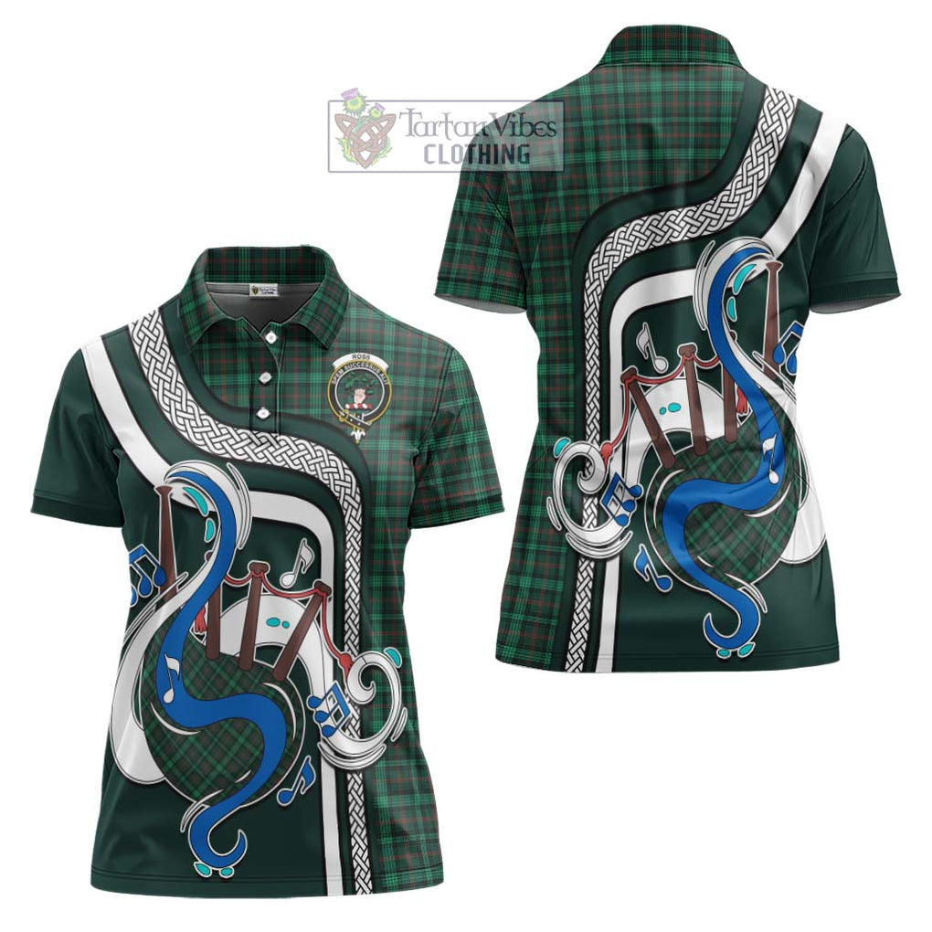 Ross Hunting Modern Tartan Women's Polo Shirt with Epic Bagpipe Style Women - Tartanvibesclothing Shop