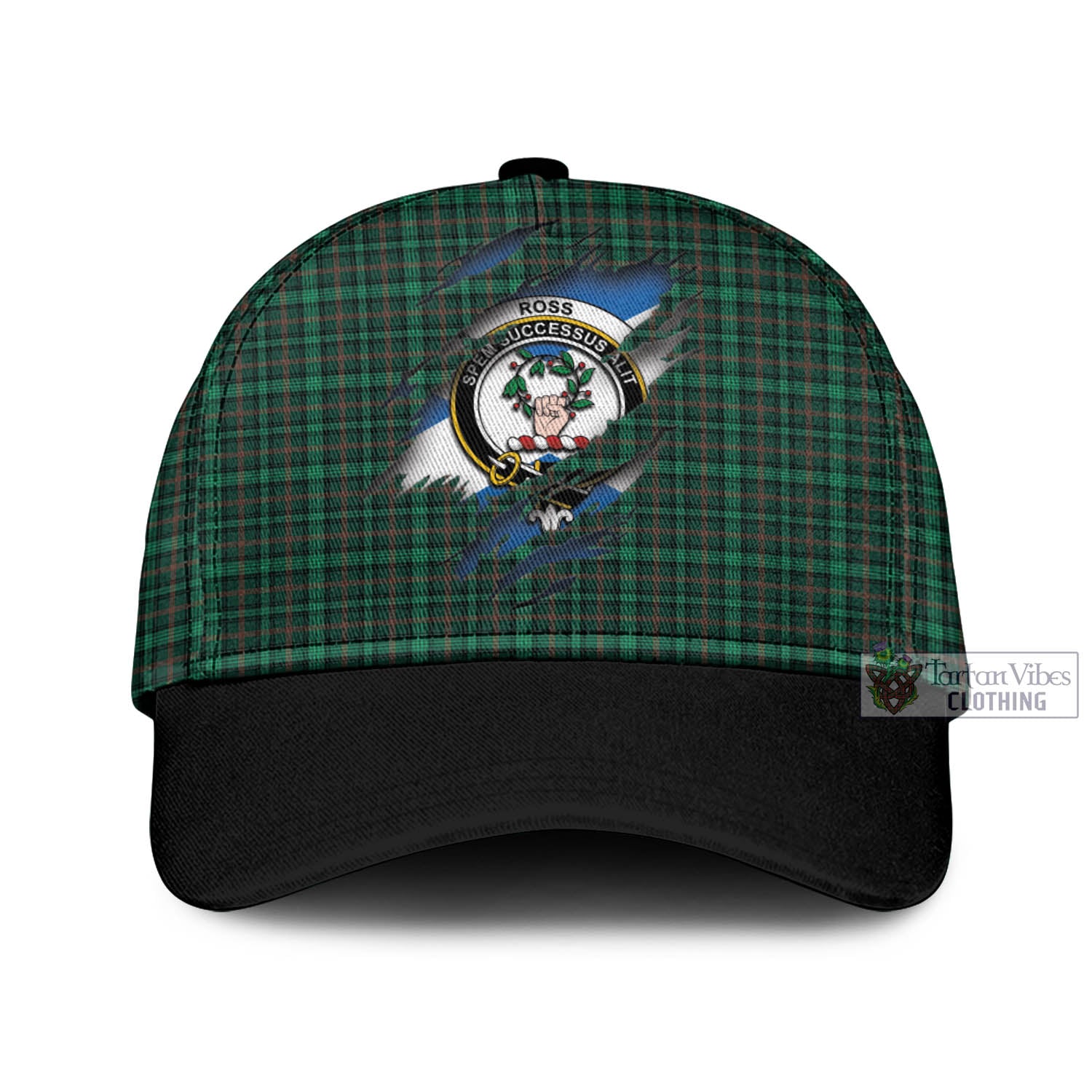 Tartan Vibes Clothing Ross Hunting Modern Tartan Classic Cap with Family Crest In Me Style