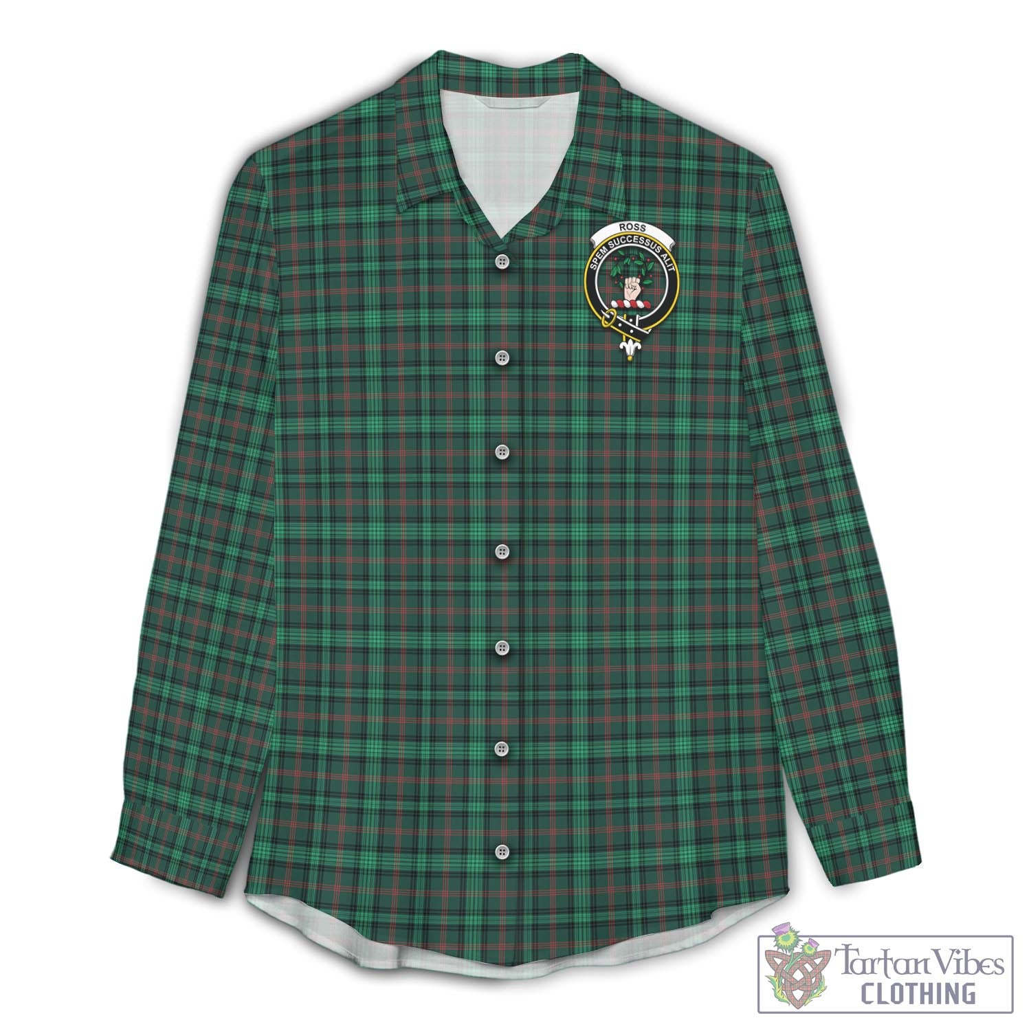 Tartan Vibes Clothing Ross Hunting Modern Tartan Womens Casual Shirt with Family Crest