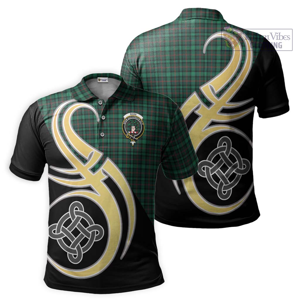 Tartan Vibes Clothing Ross Hunting Modern Tartan Polo Shirt with Family Crest and Celtic Symbol Style