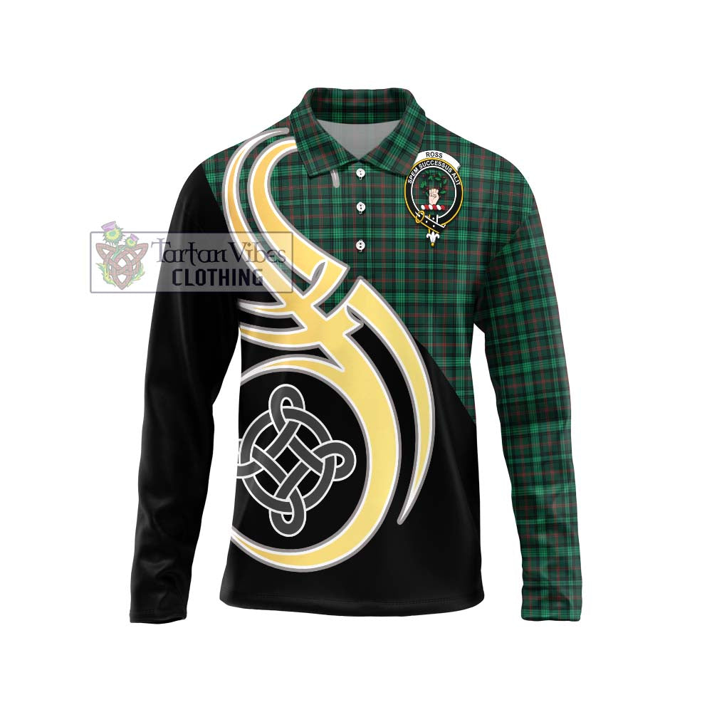 Ross Hunting Modern Tartan Long Sleeve Polo Shirt with Family Crest and Celtic Symbol Style Unisex - Tartan Vibes Clothing